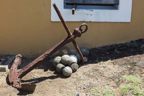 Framed Africa, Mozambique, Maputo. Anchor and cannonballs at the Old Fort. Print