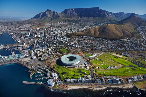 Framed Aerial of Stadium, Golf Club, Table Mountain, Cape Town, South Africa Print