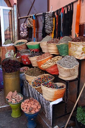 Framed Africa, Morocco, Marrakech. Spices of the mellah of Marrakech. Print