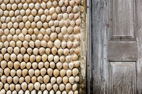 Framed Cowrie shells on wall of building, Ibo Island, Morocco Print