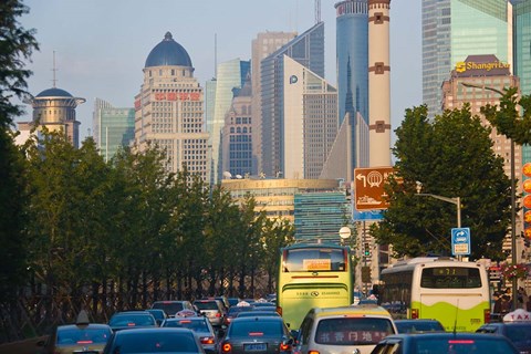 Framed Freeway during rush hour, Shanghai, China Print