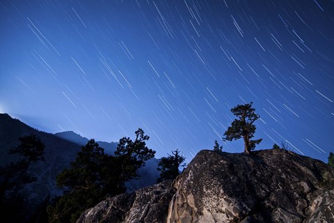 Framed Whisps of moonlight shine through the mountain peaks of Inyo National Forest Print