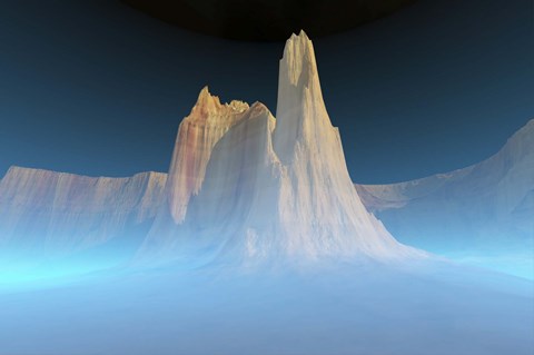 Framed canyon mountain is surrounded by mysterious blue mist Print