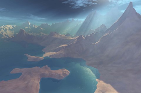 Framed Sunrays shine down on this image of the coastline Print