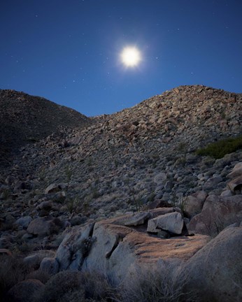 Framed Moonlight illuminates the rugged terrain of Bow Willow Canyon, California Print