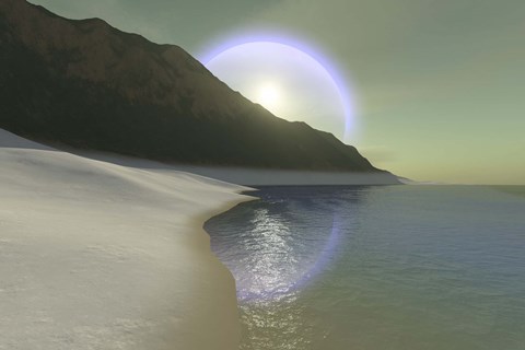 Framed halo surrouds the sun over this white sand beach Print