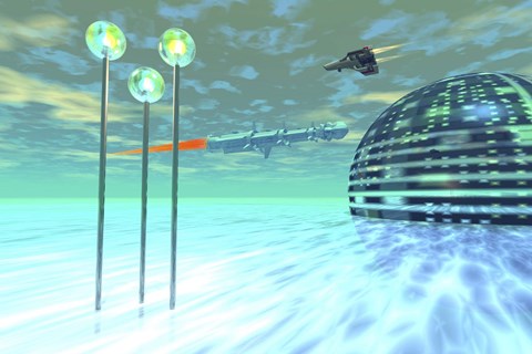 Framed Life under domes on an alien waterworld Print