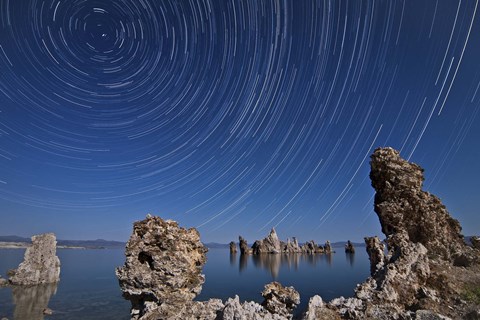 Framed Moonlight illuminates the tufa formations at Mono Lake, California Print