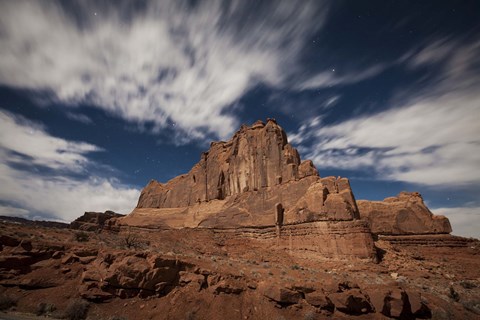 Framed Red rock formation illuminatd by moonlight in Arches National Park, Utah Print