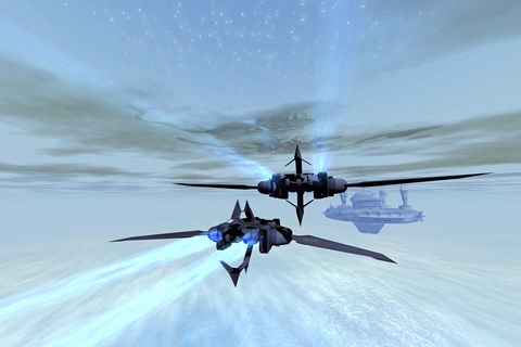 Framed Two spacecraft fly back to their space station out in the cosmos Print