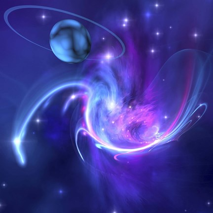 Framed beautiful nebula and a ringed planet Print