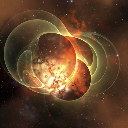 Framed constellation sits inside encircling gaseous rings in space Print