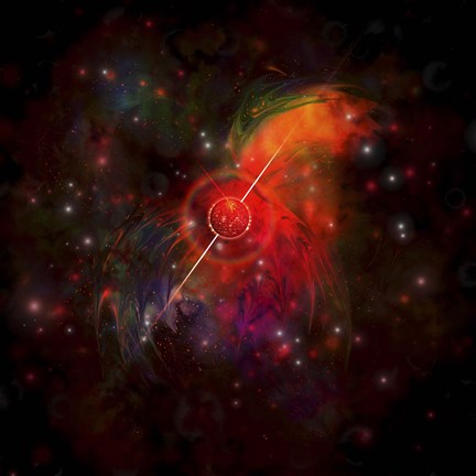 Framed pulsar star radiating strong beams of light Print