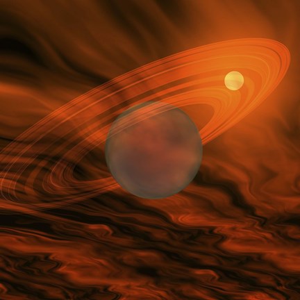 Framed Cosmic image of a giant gaseous ringed planet Print