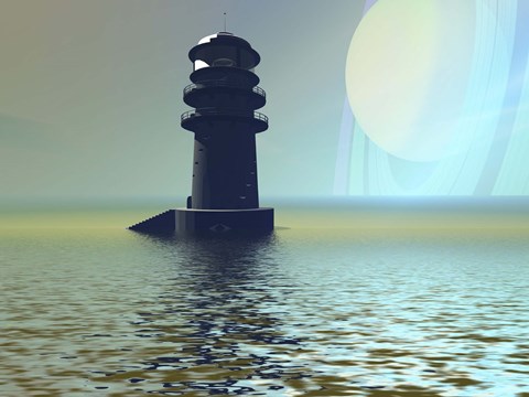 Framed lighthouse beacon on an alien planet Print