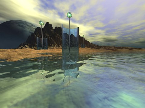 Framed Alien structures gather light for energy on this world Print