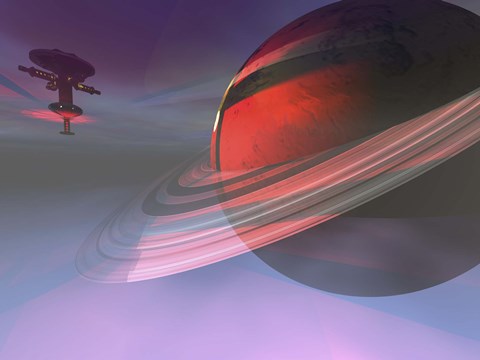 Framed Prism effects from a space station light up a nearby planet Print