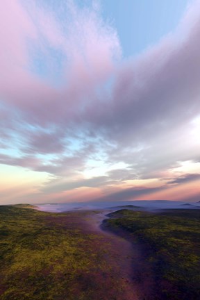Framed dry riverbed winds its way down through a wilderness area Print