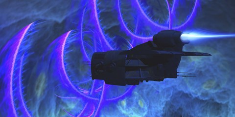 Framed spaceship flies near a cosmic string from the formation of the universe Print