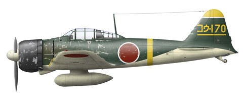 Framed Illustration of a Mitsubishi A6M2 Zero fighter plane Print