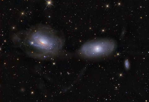Framed Gravitionaly distorted Galaxies NGC 3169 and NGC 3166 Print