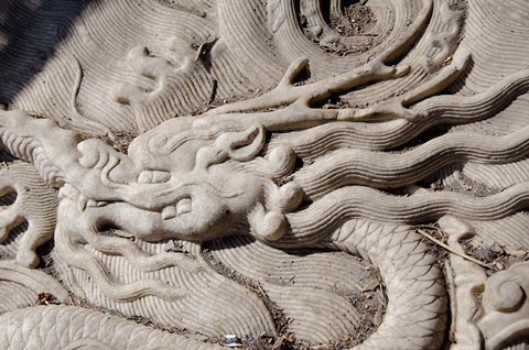 Framed Marble dragon statue, Forbidden City, Beijing, China Print