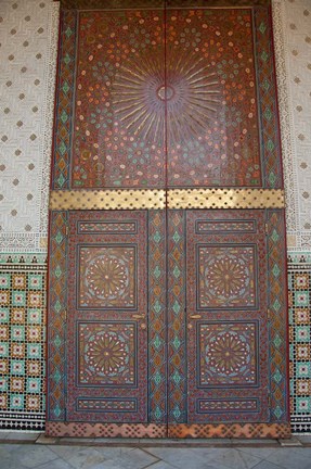 Framed Morocco, Casablanca. Royal Palace, Harem doors Print