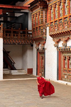 Framed Monk at Punakha Dzong, Punakha, Bhutan Print