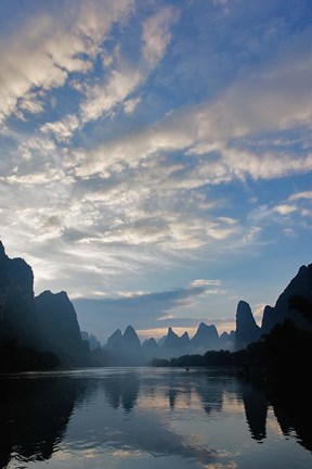 Framed Li River and Karst Peaks at sunrise, China Print