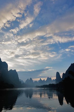 Framed Li River and Karst Peaks at sunrise, China Print