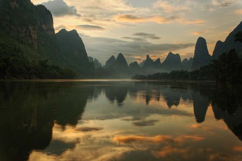 Framed Li River and karst peaks at sunrise, Guilin, China Print