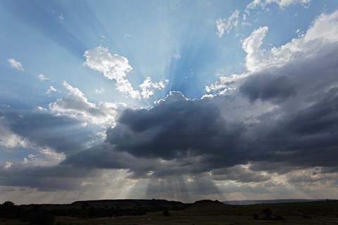 Framed Light beams  through clouds, Maasai Mara, Kenya Print
