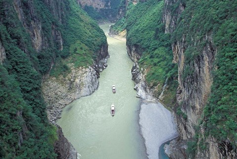 Framed Landscape of Daning River through Steep Mountains, Lesser Three Gorges, China Print