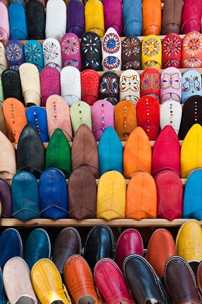 Framed Leather slippers, Medina Fes, Middle Atlas, Morocco Print