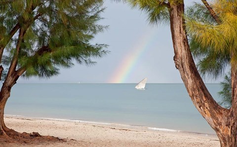 Framed Madagascar, Mahajunga. Fishing dhow and rainbow Print