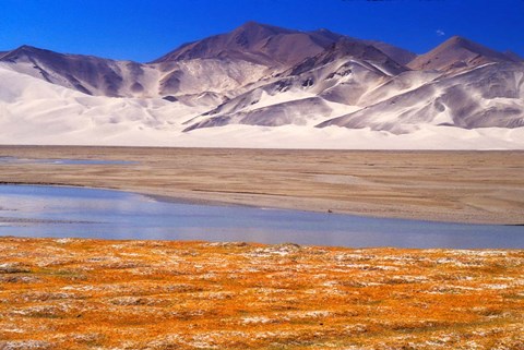 Framed Landscape of Mt Kunlun and Karakuli Lake, Silk Road, China Print