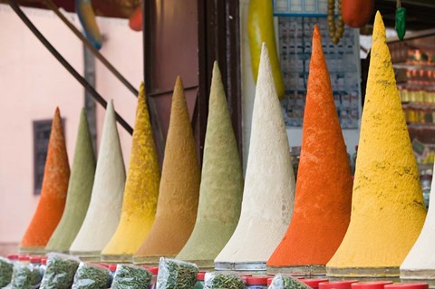Framed Place des Ferblatiers, Mountains of Moroccan Spices Souk, Marrakech, Morocco Print