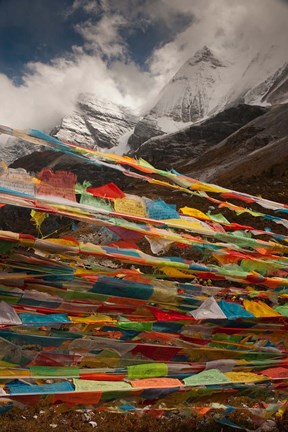 Framed Prayer Flags, Milk Lake, Yading Natural area, China Print