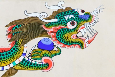 Framed Painting of Dragon, Thimphu, Bhutan Print
