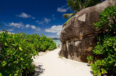 Framed Popular Anse Source D&#39;Agent white sand beach, Island of La Digue, Seychelles Print