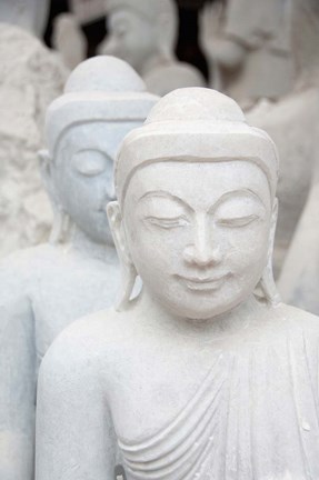 Framed Myanmar, Mandalay, Stone carver, marble Buddhas Print