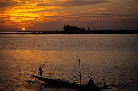 Framed Pirogue On The Bani River, Mopti, Mali, West Africa Print