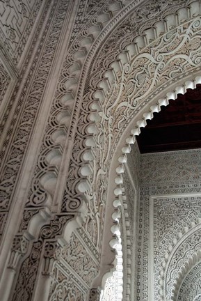 Framed Wall tiles and carvings on Islamic law courts, Morocco Print