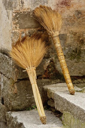 Framed Pair of brooms on steps, Hong Cun Village, Yi County, China Print