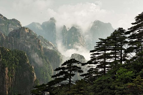 Framed Peaks and Valleys of Grand Canyon in the mist, Mt. Huang Shan, China Print