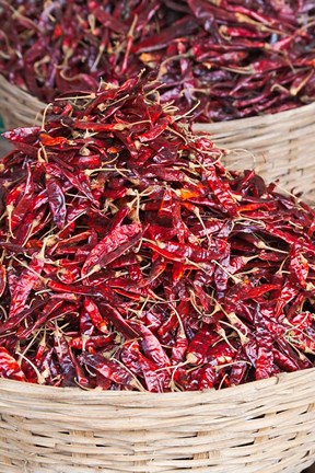 Framed Red peppers at local produce market, Bumthang, Bhutan Print