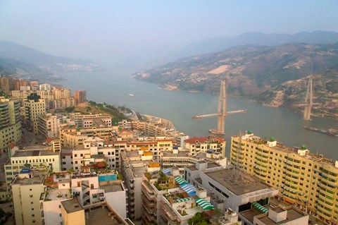 Framed Qutang Gorge From  Daixi Village, Three Gorges, Yangtze River, China Print