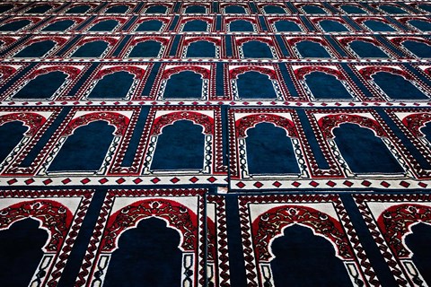 Framed Pattern of prayer rugs, Islamic mosque, Cairo, Egypt Print