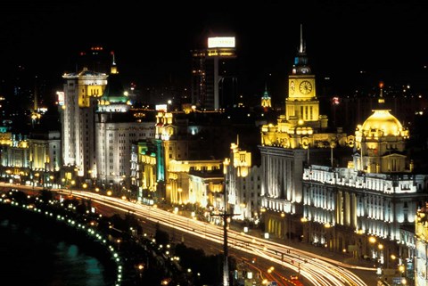 Framed Night View of Shanghai, China Print