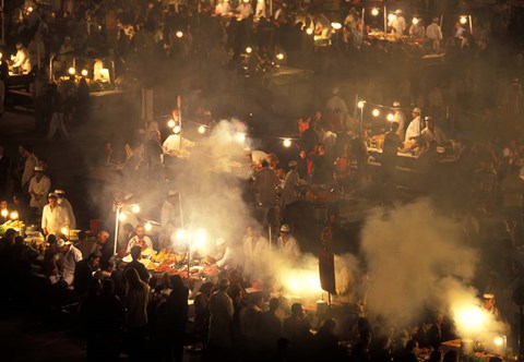 Framed Open Air Food Stands, Djema El Fna Square, Marrakech, Morocco Print